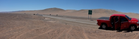 The "beast" pictured at the road crossing to Paranal